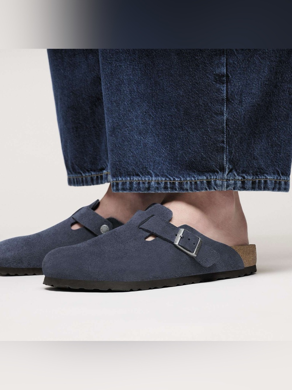 Birkenstock Boston Soft Footbed Suede Leather New Navy Blue Tonal Slip On Clogs